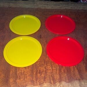 Set of Four Bodum Melamine 11” Plates Platters Yellow and Red